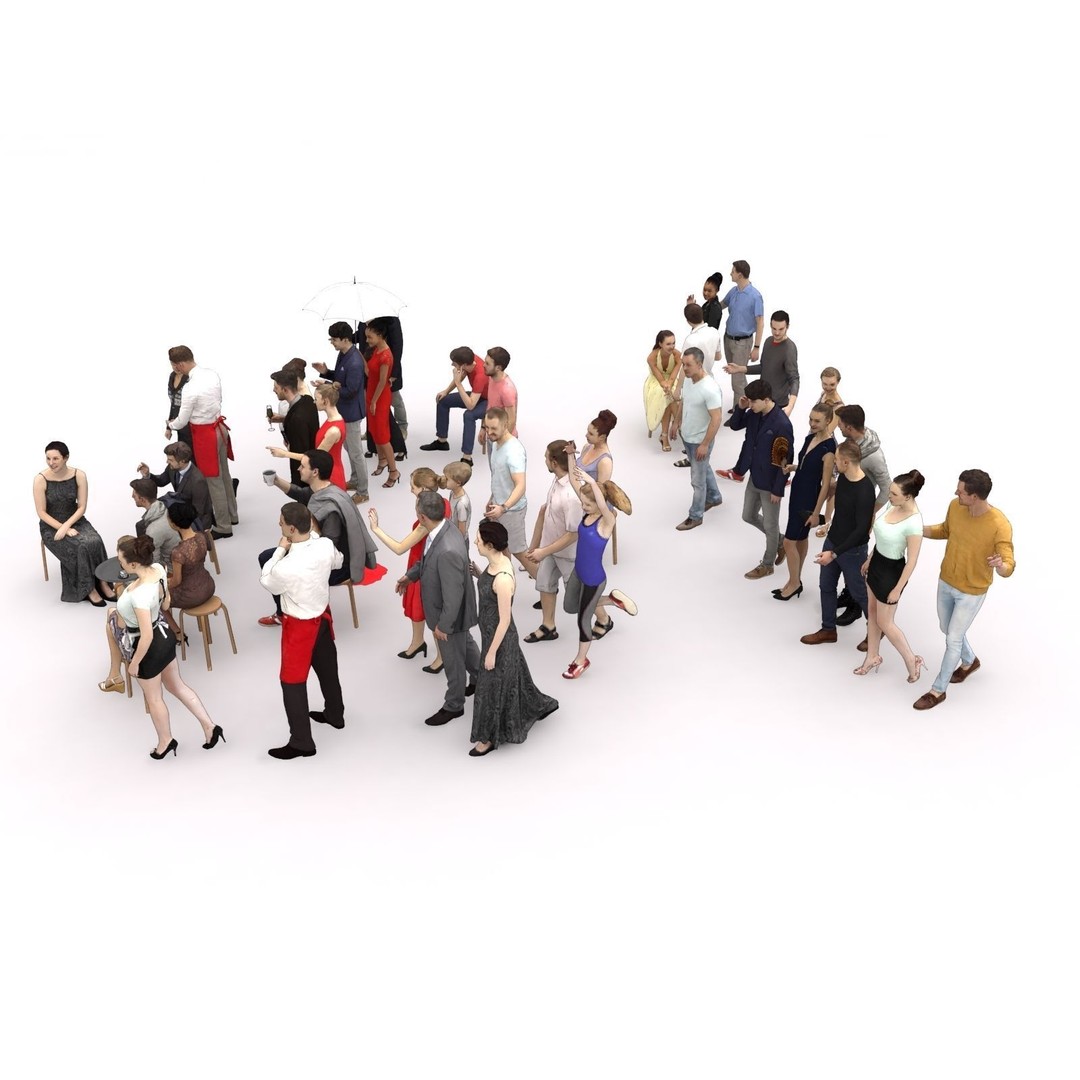 Crowd 3D Model – Low Poly Casual Elegant Characters for Scenes - View 7