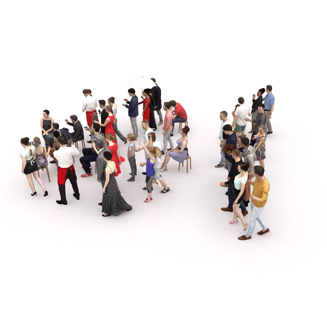 Crowd 3D Model – Low Poly Casual Elegant Characters for Scenes - View 8