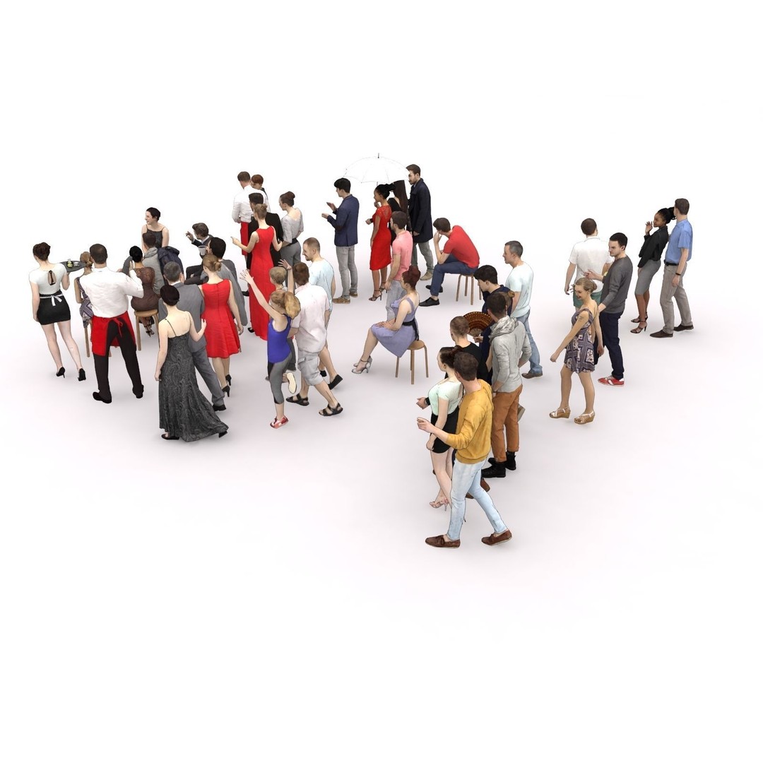 Crowd 3D Model – Low Poly Casual Elegant Characters for Scenes - View 9