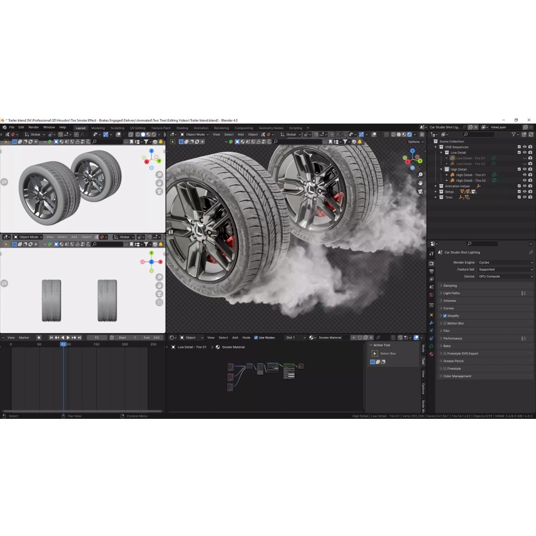 Car Tires Burnout Smoke Animation 3D Model – VDB Sequence, Blender - View 3
