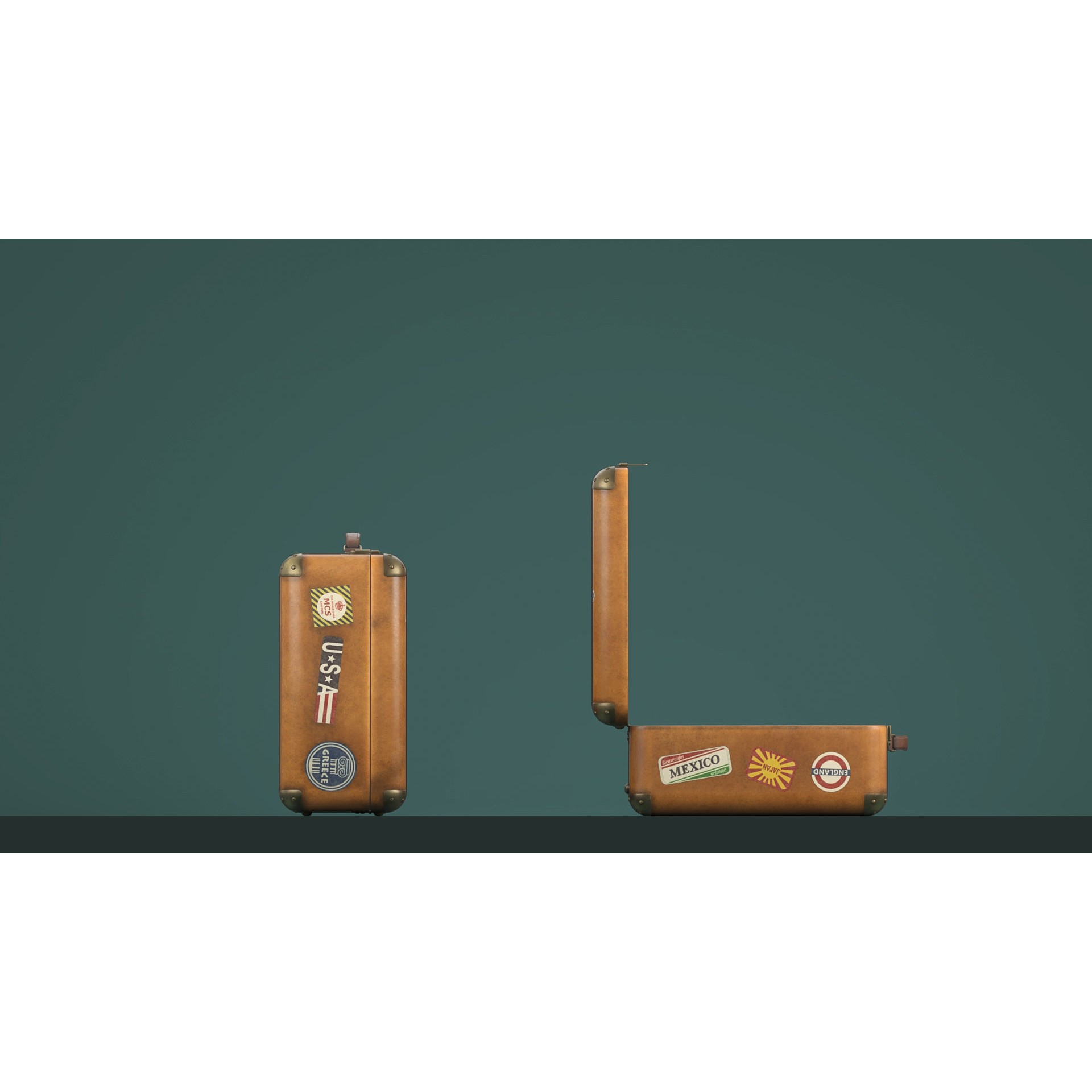Vintage Suitcases - Low-Poly Game-Ready 3D Model - View 10