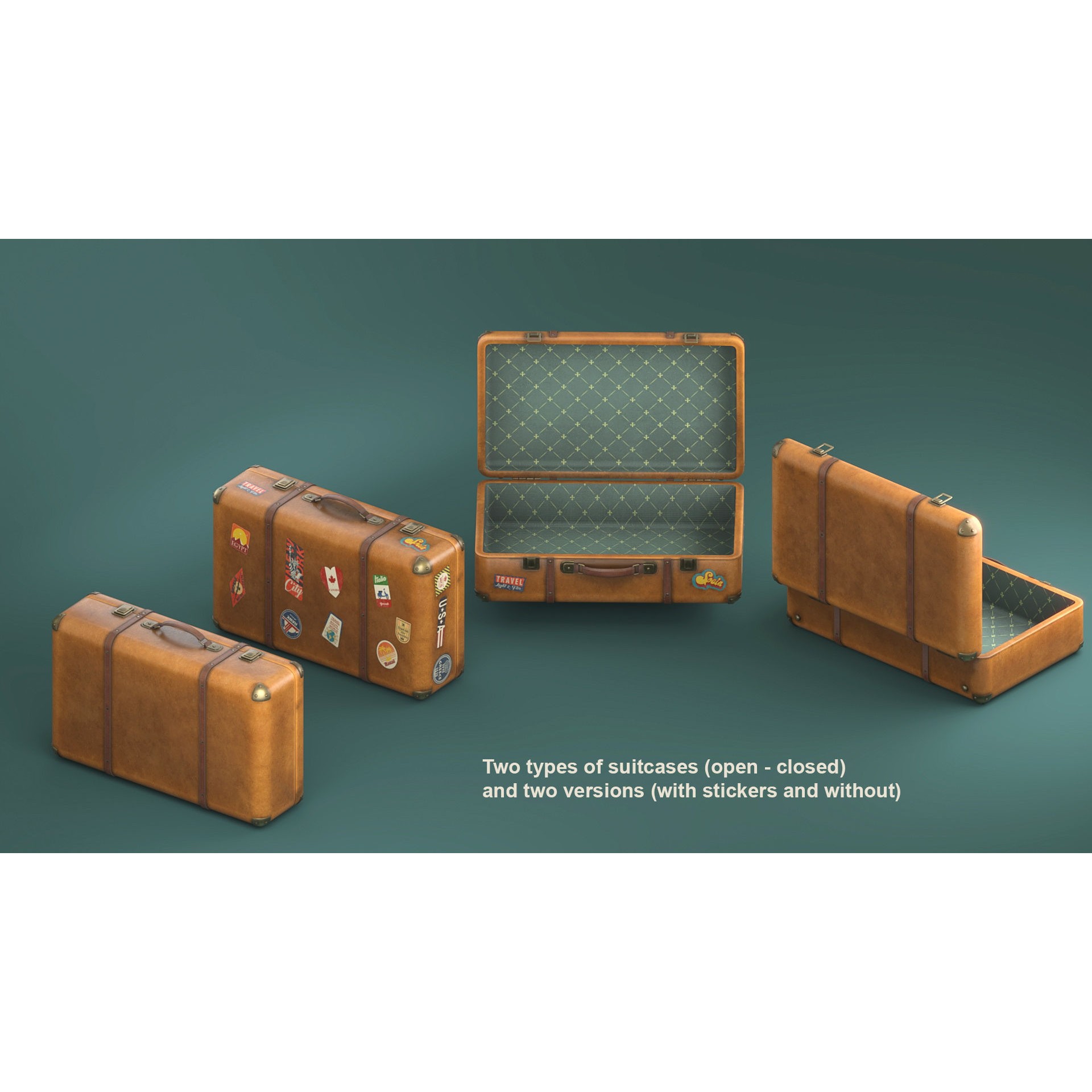 Vintage Suitcases - Low-Poly Game-Ready 3D Model - View 18