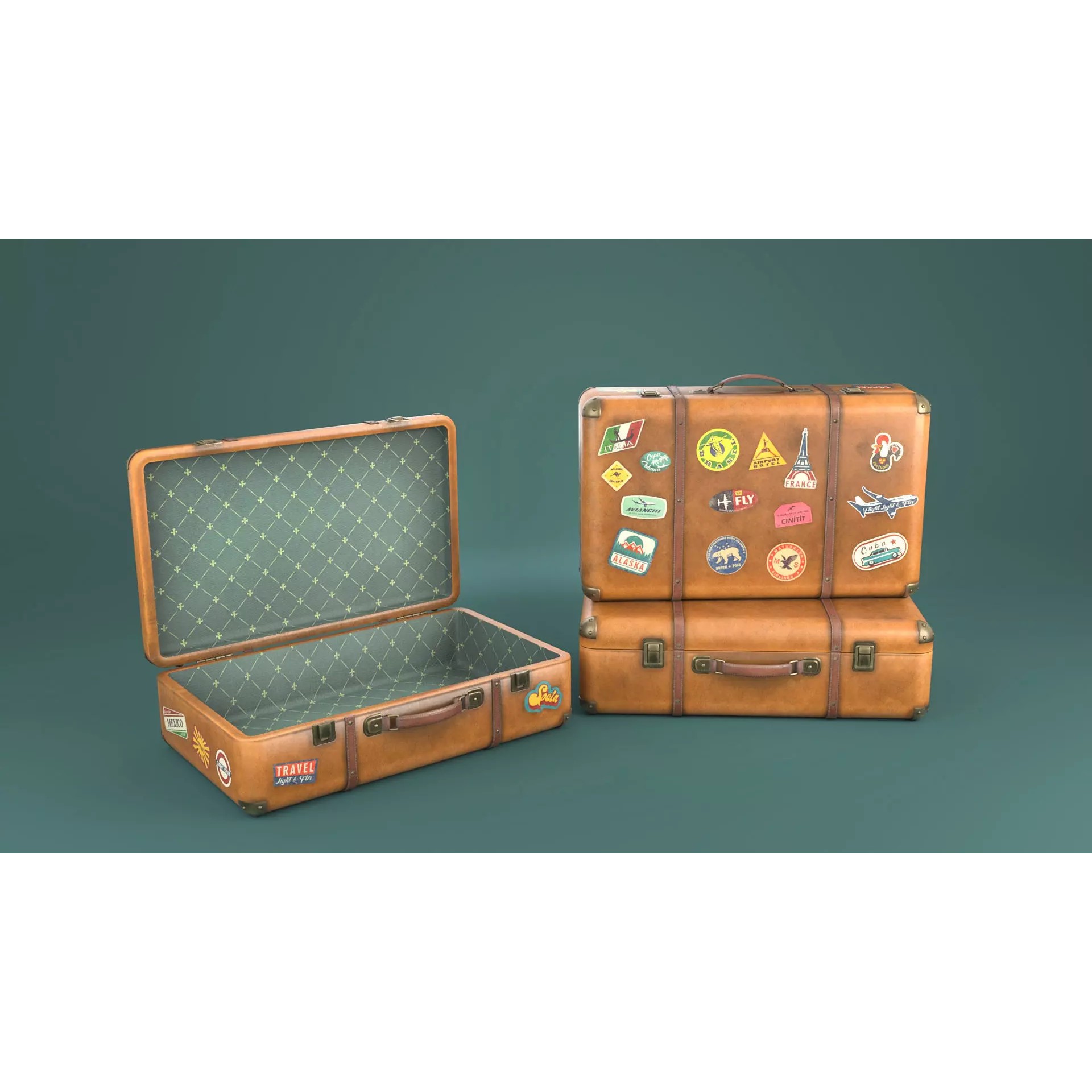 Vintage Suitcases - Low-Poly Game-Ready 3D Model - View 2