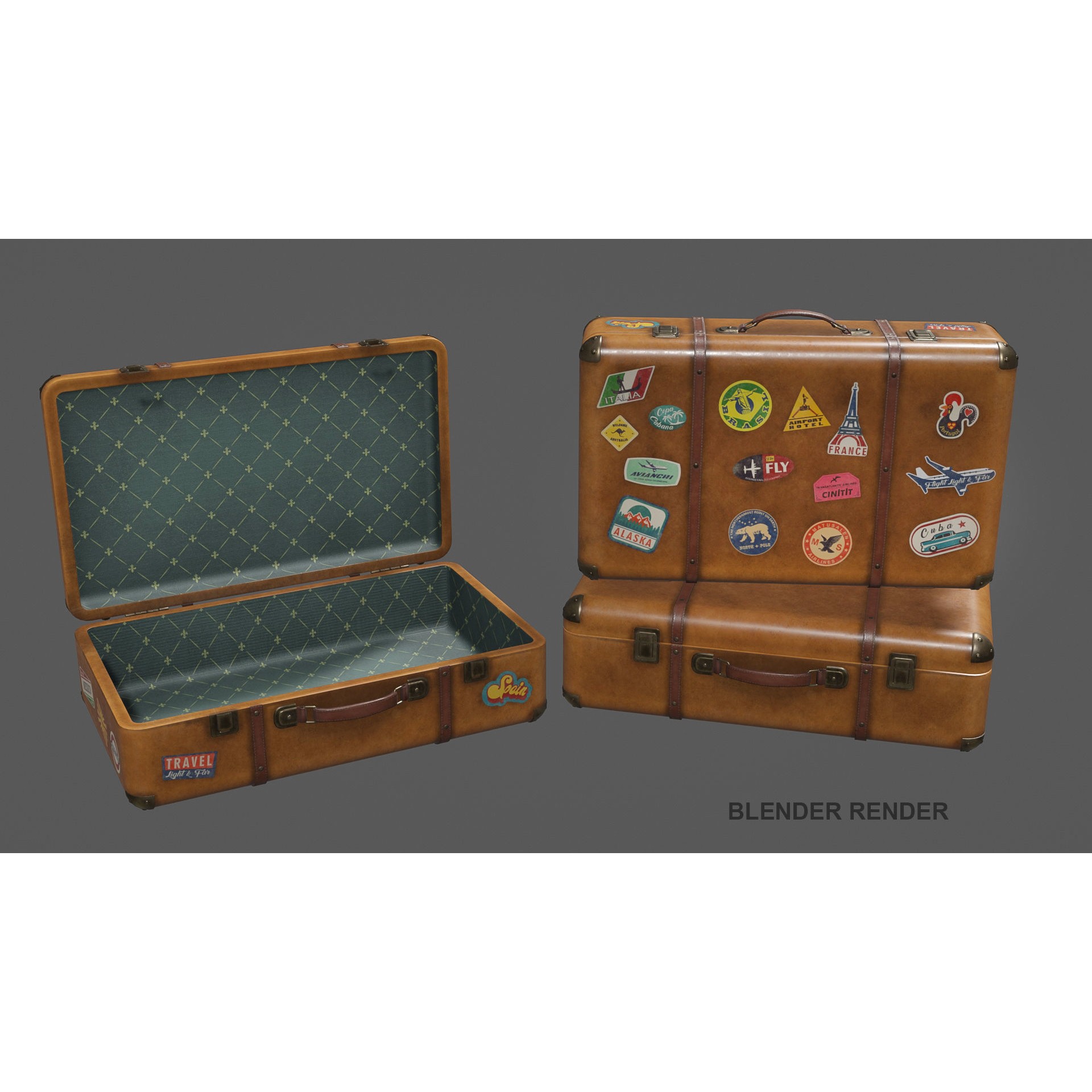 Vintage Suitcases - Low-Poly Game-Ready 3D Model - View 20