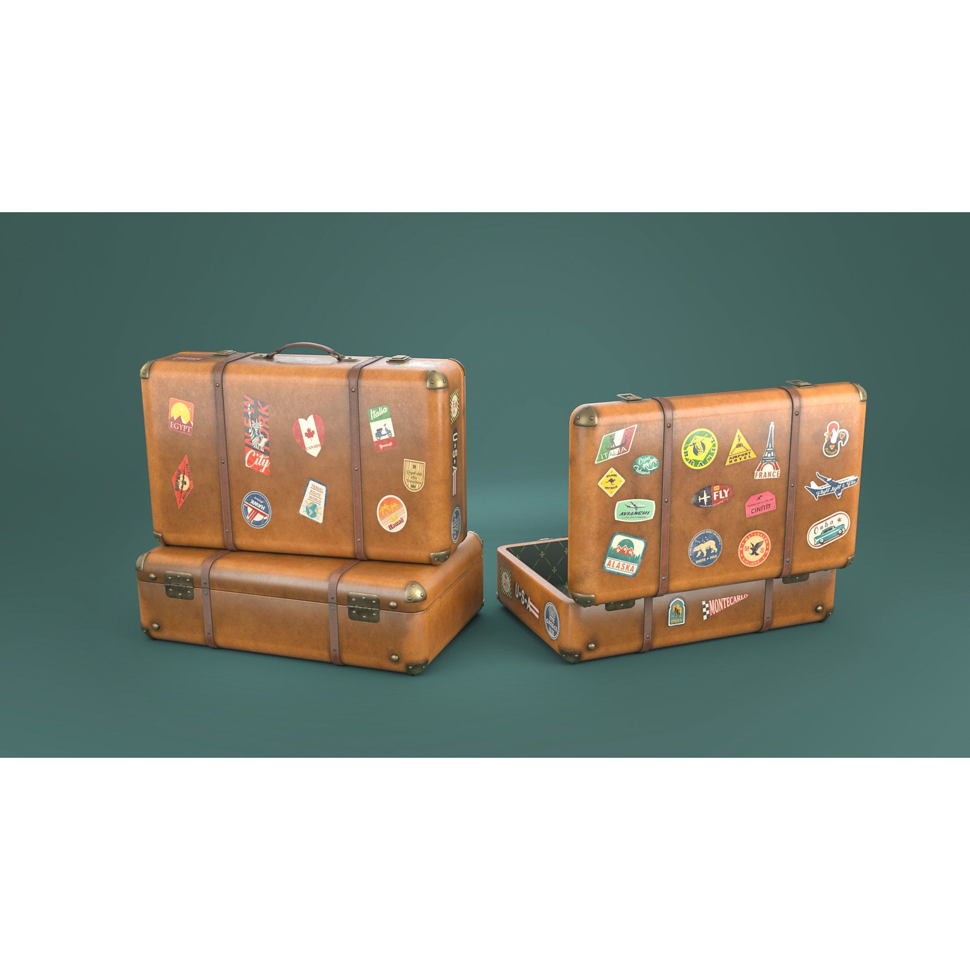 Vintage Suitcases - Low-Poly Game-Ready 3D Model - View 4