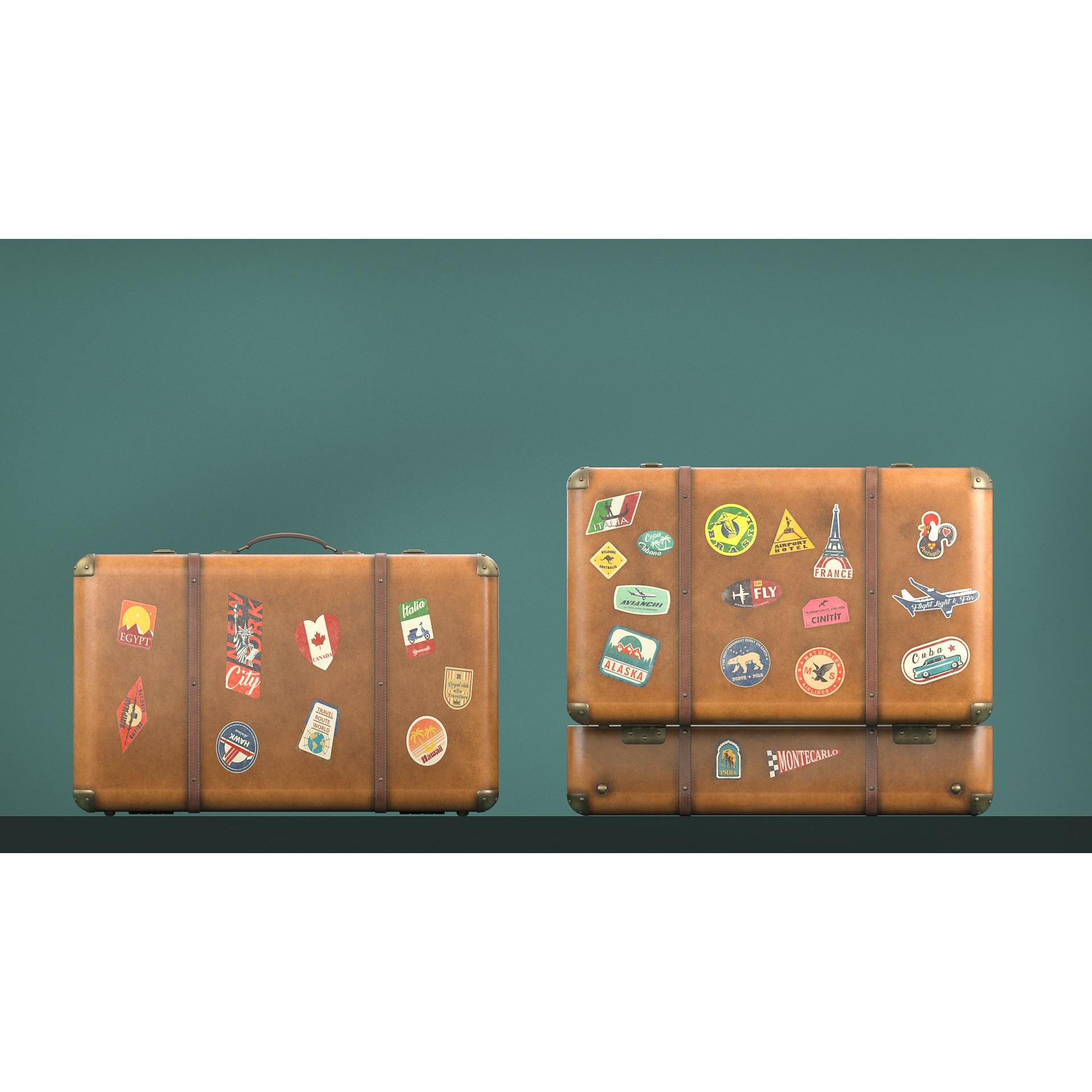 Vintage Suitcases - Low-Poly Game-Ready 3D Model - View 6