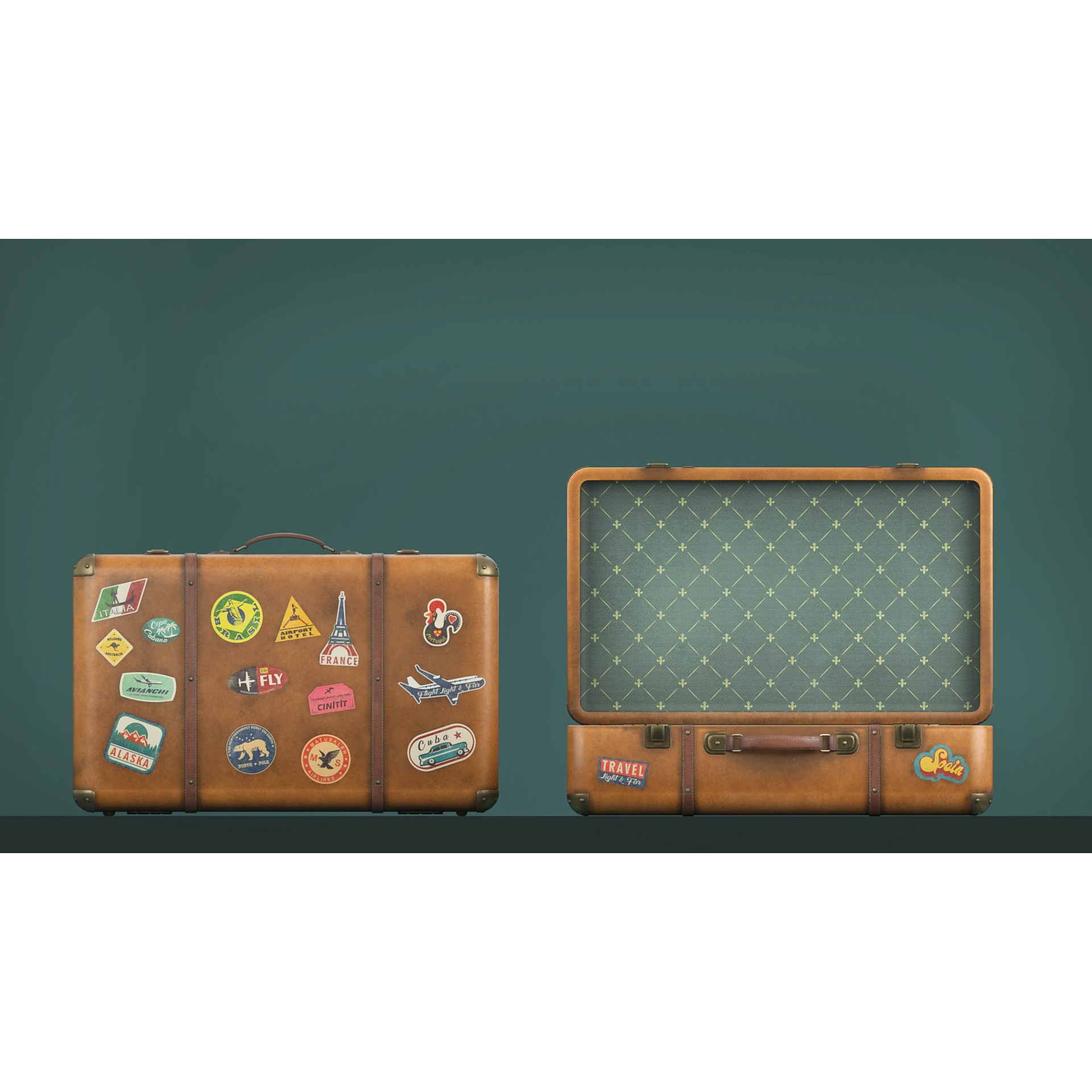 Vintage Suitcases - Low-Poly Game-Ready 3D Model - View 8