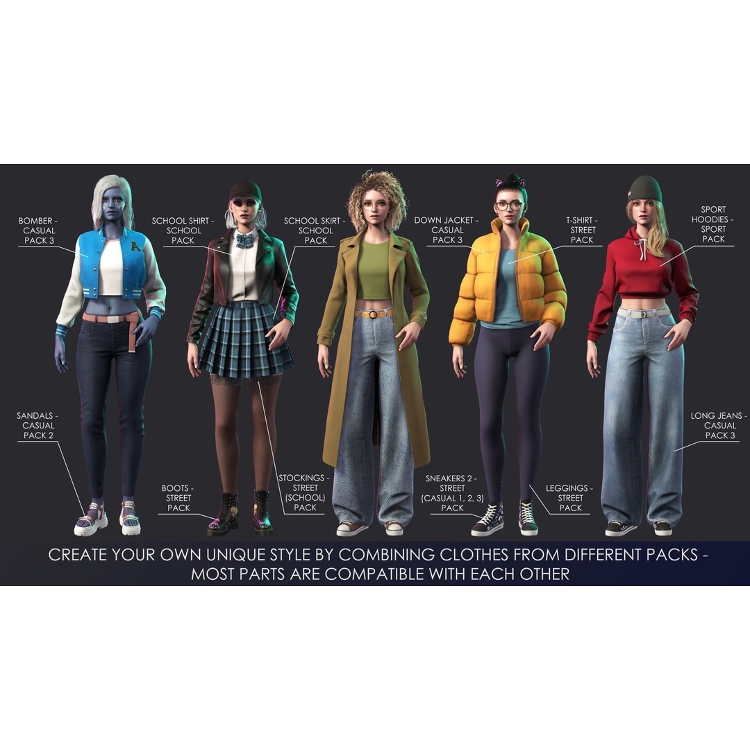 School Wear Girl 3D Model – Low Poly Game-Ready Character, FBX - View 13