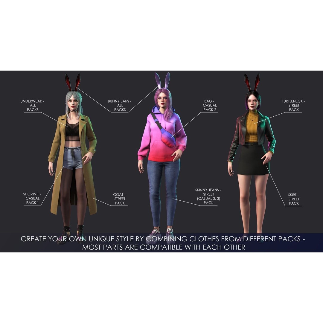 School Wear Girl 3D Model – Low Poly Game-Ready Character, FBX - View 15