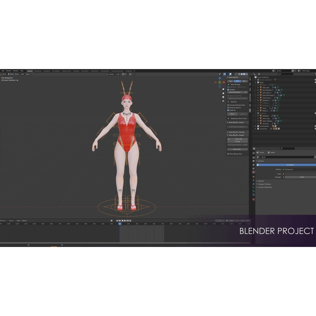School Wear Girl 3D Model – Low Poly Game-Ready Character, FBX - View 24