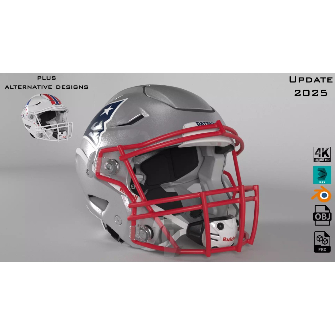 New England Patriots Helmet 3D Model – PBR Game-Ready Asset, FBX, OBJ - View 2