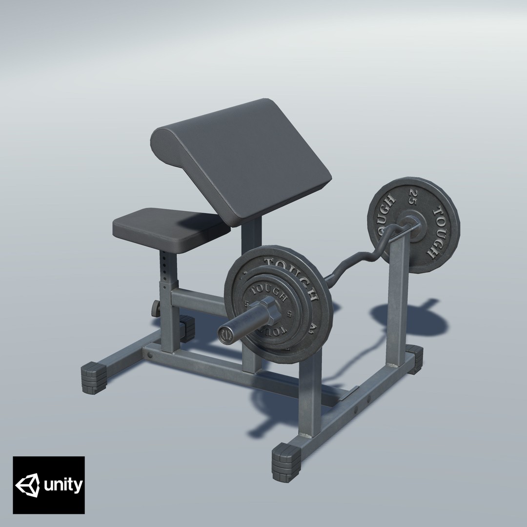 Preacher Curl Bench 3D Model – Low Poly Game Asset, FBX, PBR Textures