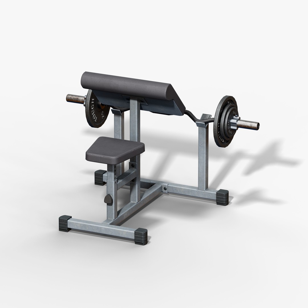 Preacher Curl Bench 3D Model – Low Poly Game Asset, FBX, PBR Textures - View 10