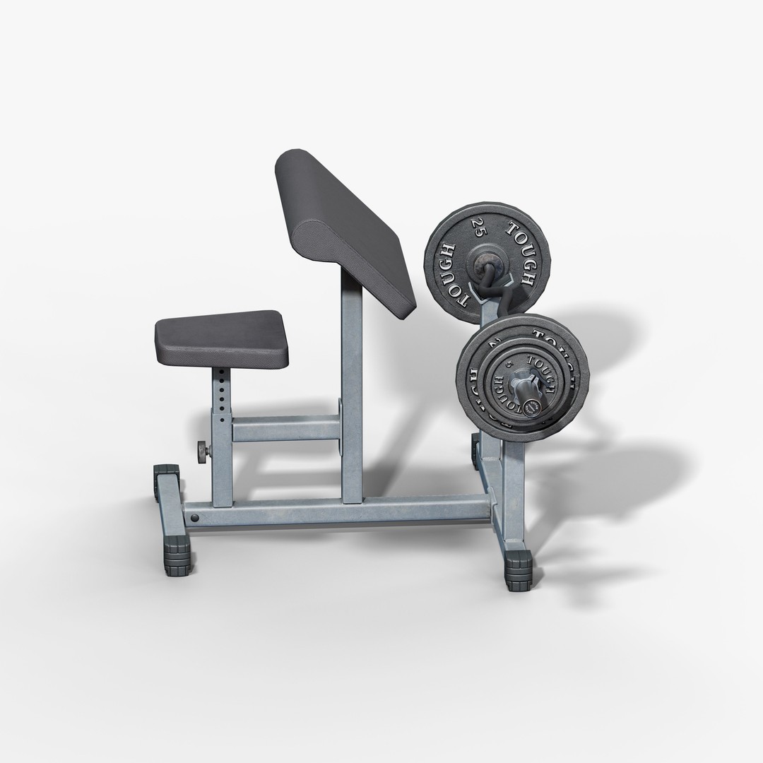 Preacher Curl Bench 3D Model – Low Poly Game Asset, FBX, PBR Textures - View 12