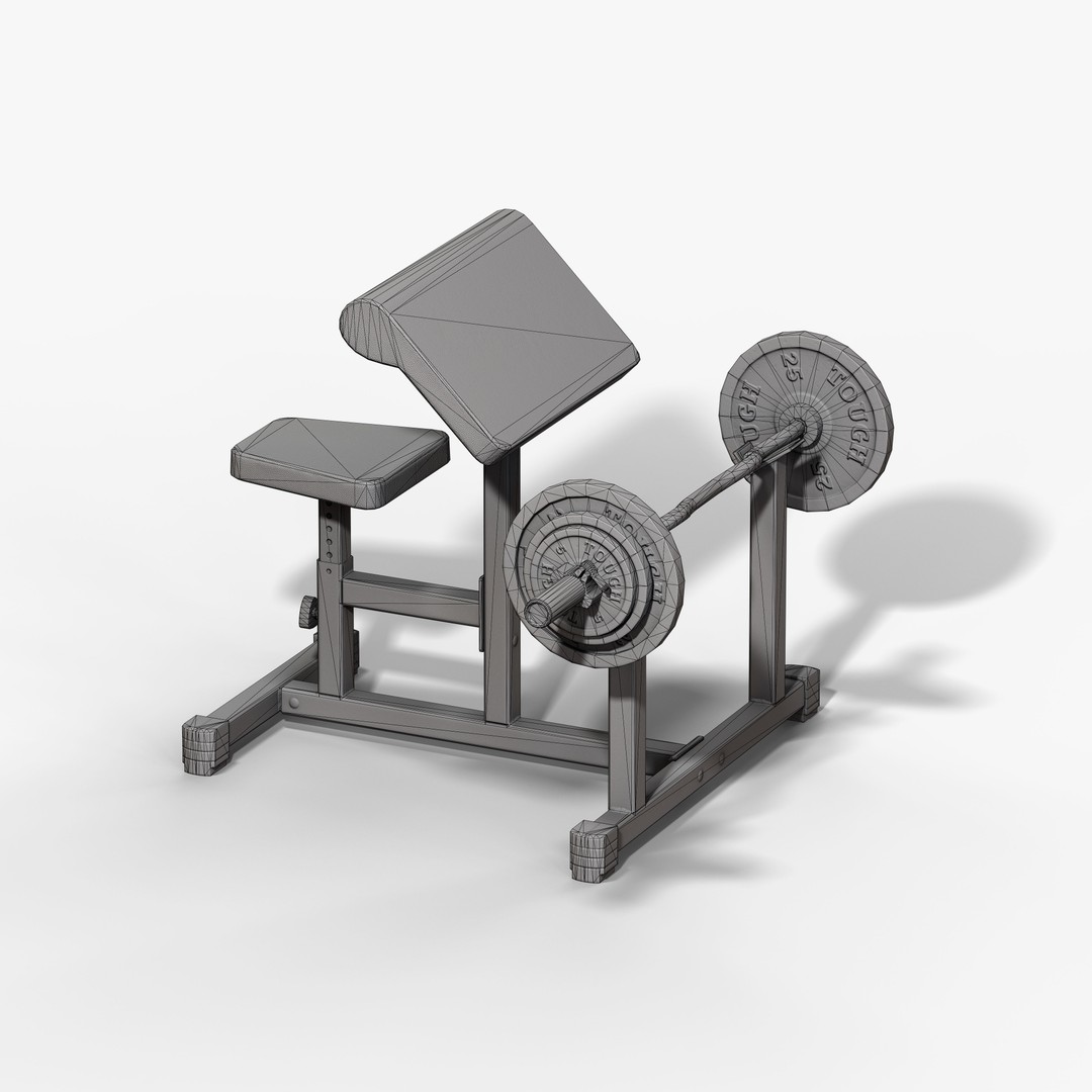 Preacher Curl Bench 3D Model – Low Poly Game Asset, FBX, PBR Textures - View 13