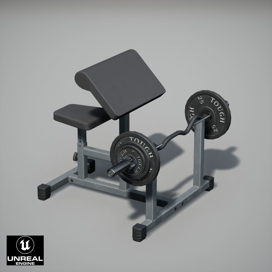 Preacher Curl Bench 3D Model – Low Poly Game Asset, FBX, PBR Textures - View 15