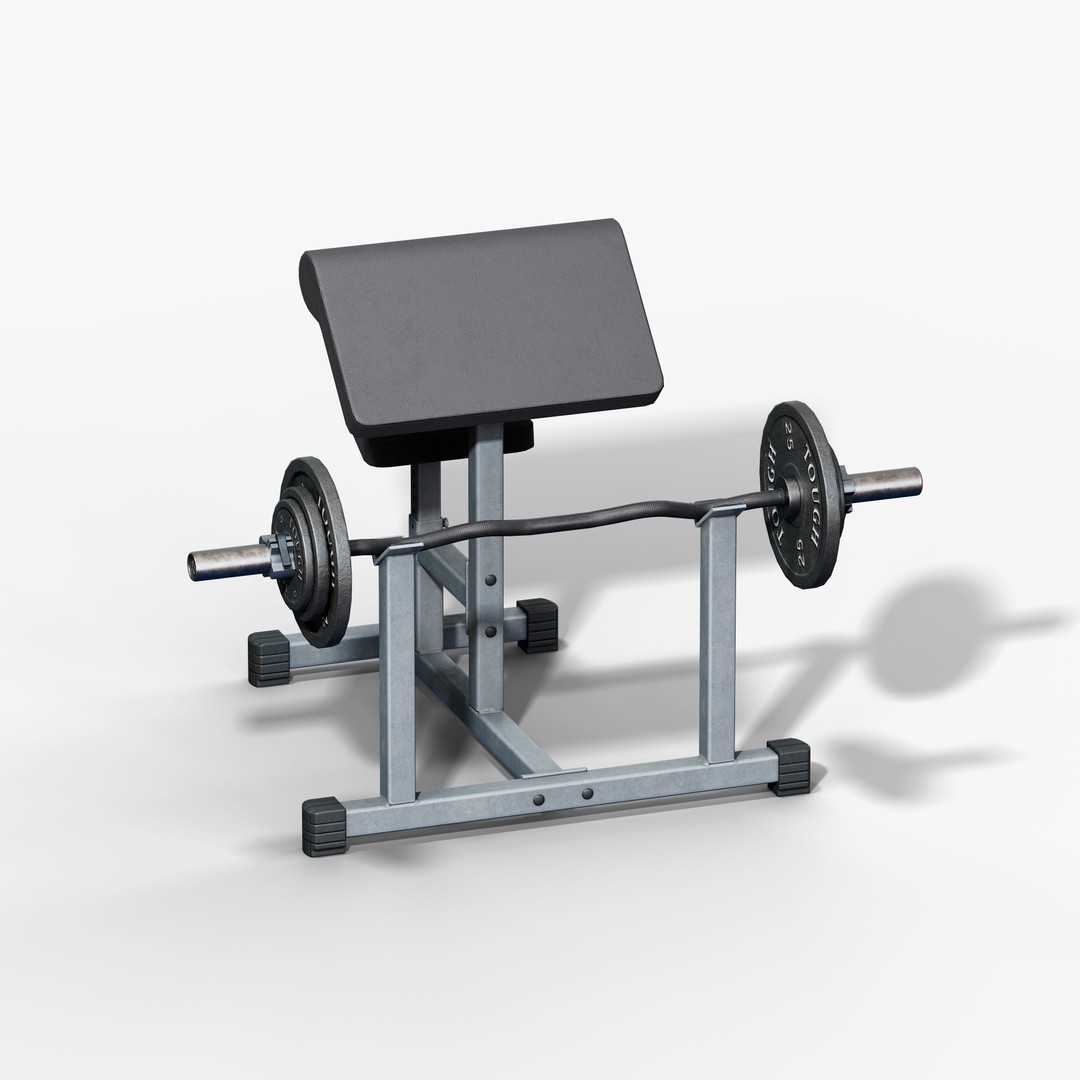 Preacher Curl Bench 3D Model – Low Poly Game Asset, FBX, PBR Textures - View 3