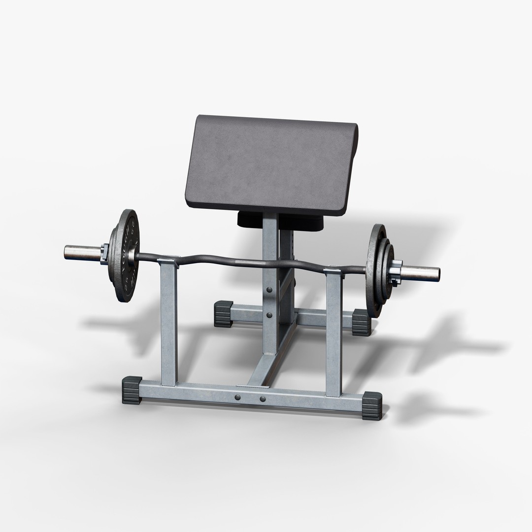 Preacher Curl Bench 3D Model – Low Poly Game Asset, FBX, PBR Textures - View 4