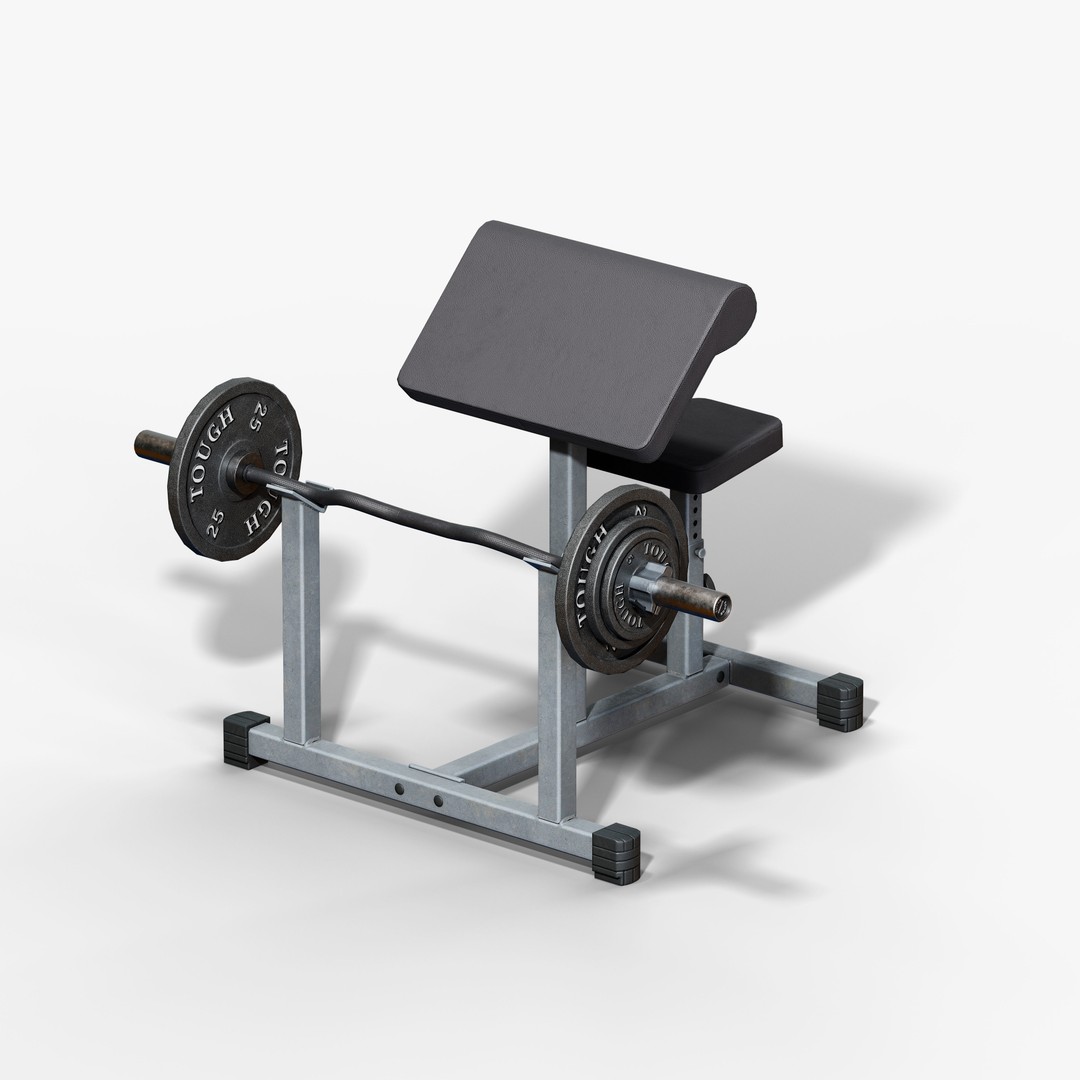 Preacher Curl Bench 3D Model – Low Poly Game Asset, FBX, PBR Textures - View 5