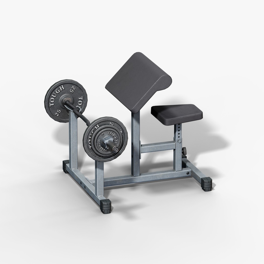 Preacher Curl Bench 3D Model – Low Poly Game Asset, FBX, PBR Textures - View 6