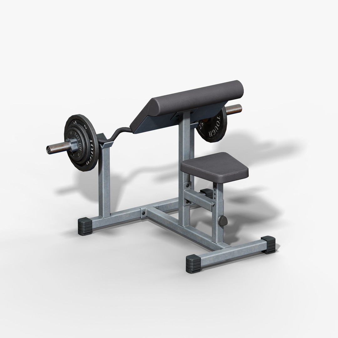 Preacher Curl Bench 3D Model – Low Poly Game Asset, FBX, PBR Textures - View 8
