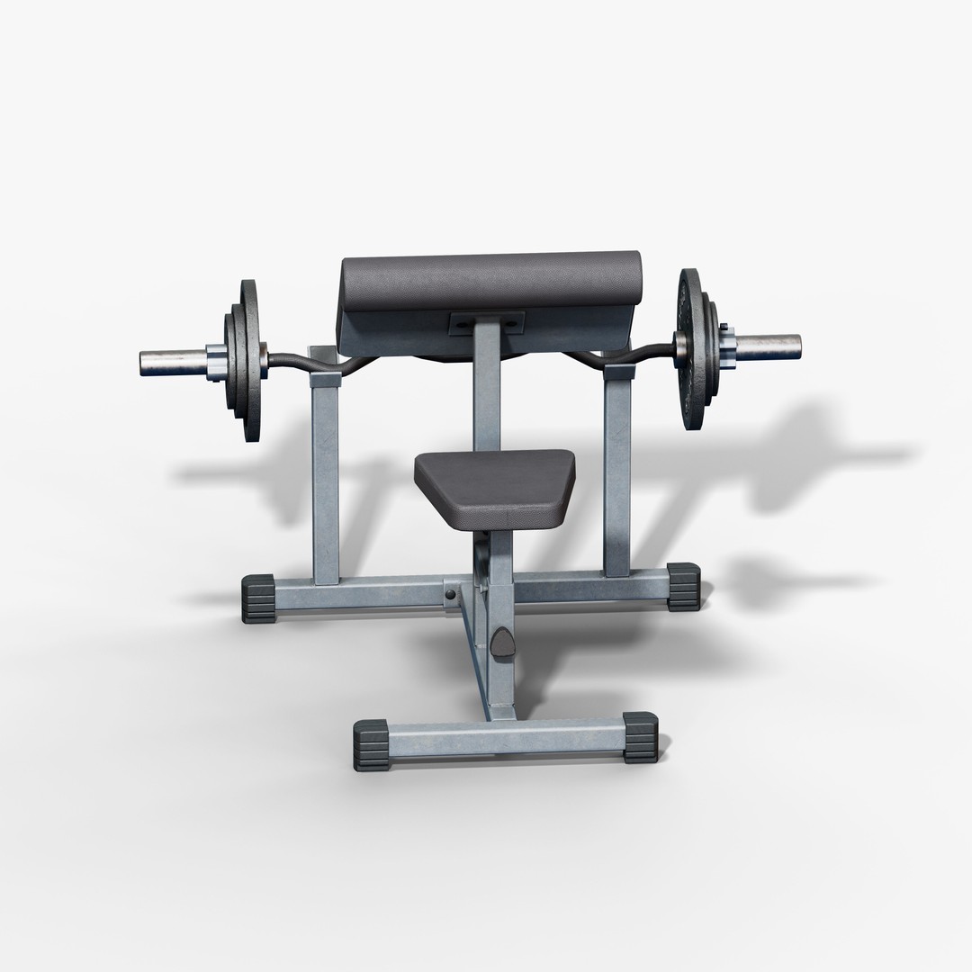 Preacher Curl Bench 3D Model – Low Poly Game Asset, FBX, PBR Textures - View 9