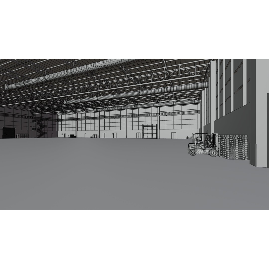 Industrial Warehouse Interior 3D Model – Low Poly Game Asset, FBX, OBJ - View 17