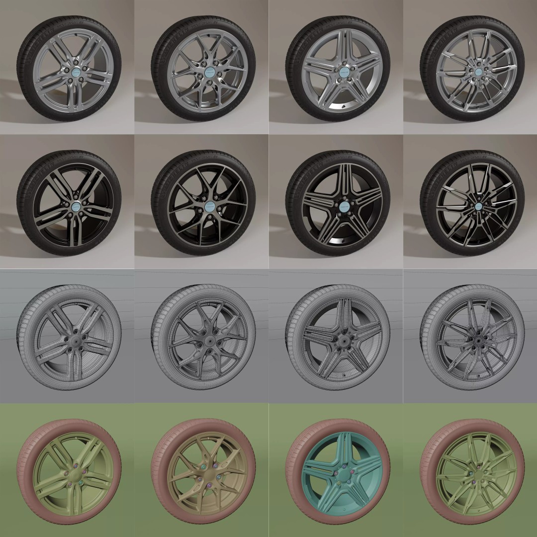 Car Rims 3D Model – High Poly PBR Vehicle Asset, FBX, OBJ - View 2