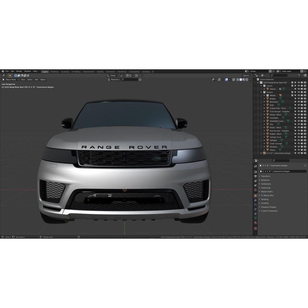 2020 Land Rover Range Rover Sport HST 3D Model – High Poly PBR Assets, FBX, OBJ