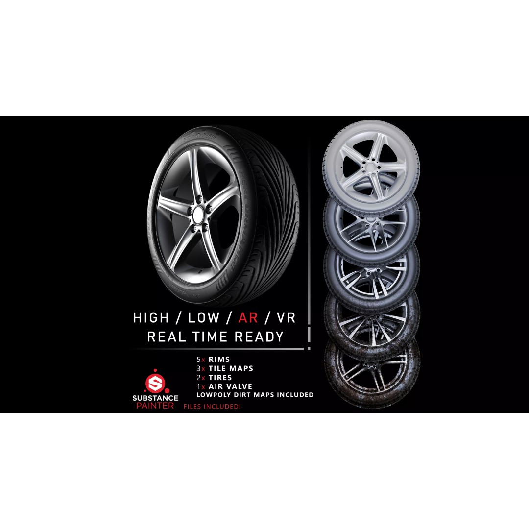 Car Wheel 3D Model – High Poly & Low Poly Game Ready Asset, FBX - View 2