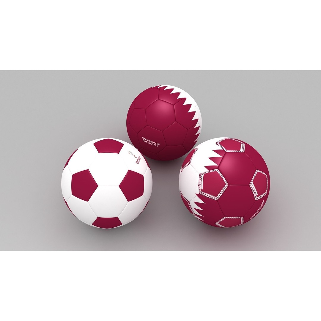 Soccer Ball 3D Model – Qatar Flag Game-Ready Asset, FBX, OBJ - View 11