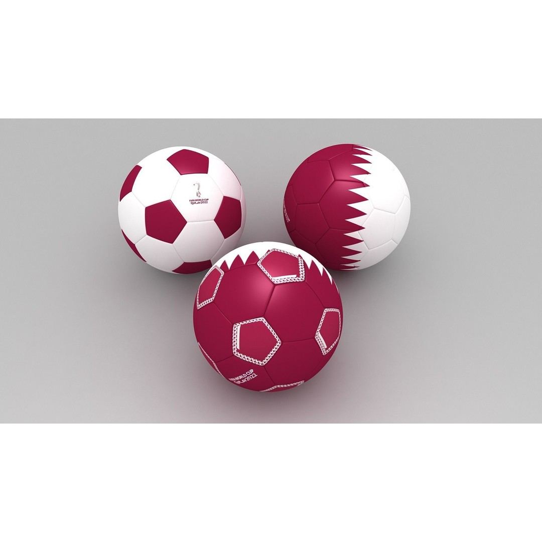 Soccer Ball 3D Model – Qatar Flag Game-Ready Asset, FBX, OBJ - View 12