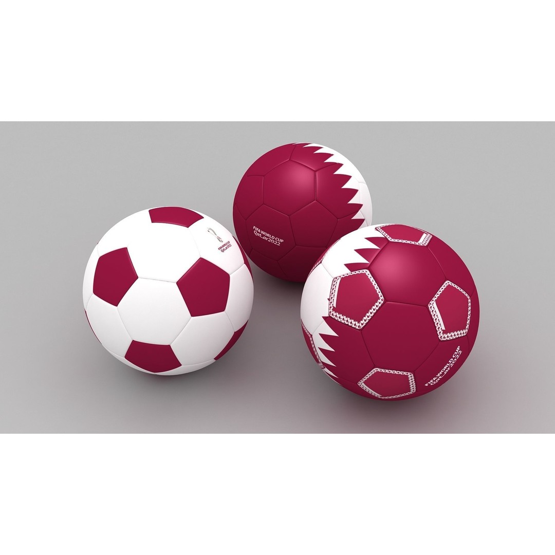 Soccer Ball 3D Model – Qatar Flag Game-Ready Asset, FBX, OBJ - View 3
