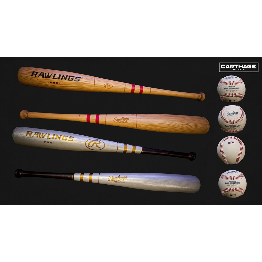 Baseball Bats and Balls 3D Model – Low Poly Game-Ready PBR Assets - View 3