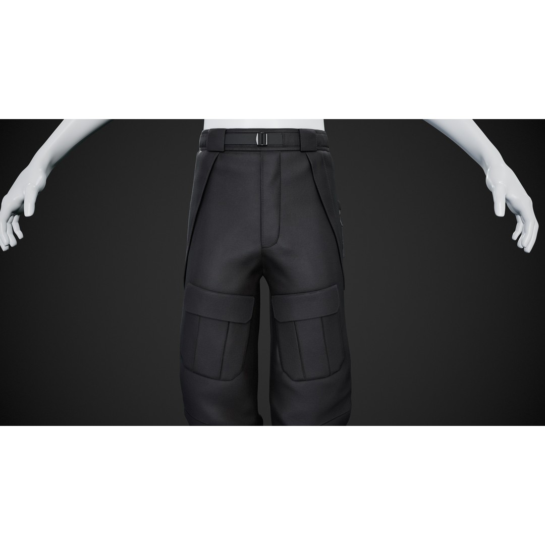 Black Snowboard Pants 3D Model – Low Poly PBR Game Asset, FBX - View 11