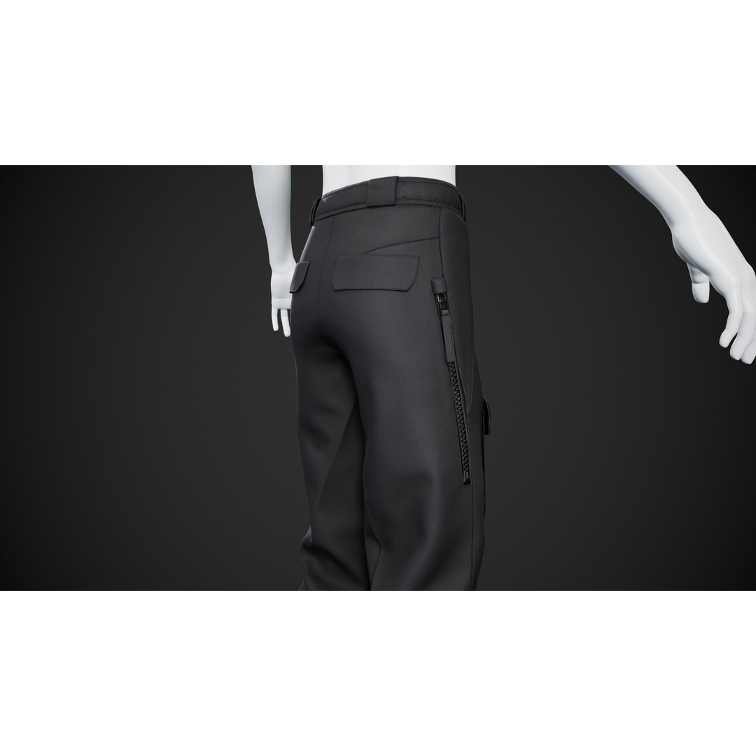 Black Snowboard Pants 3D Model – Low Poly PBR Game Asset, FBX - View 12
