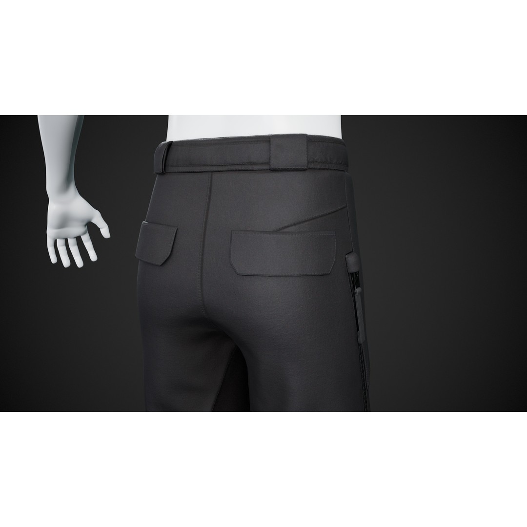 Black Snowboard Pants 3D Model – Low Poly PBR Game Asset, FBX - View 13