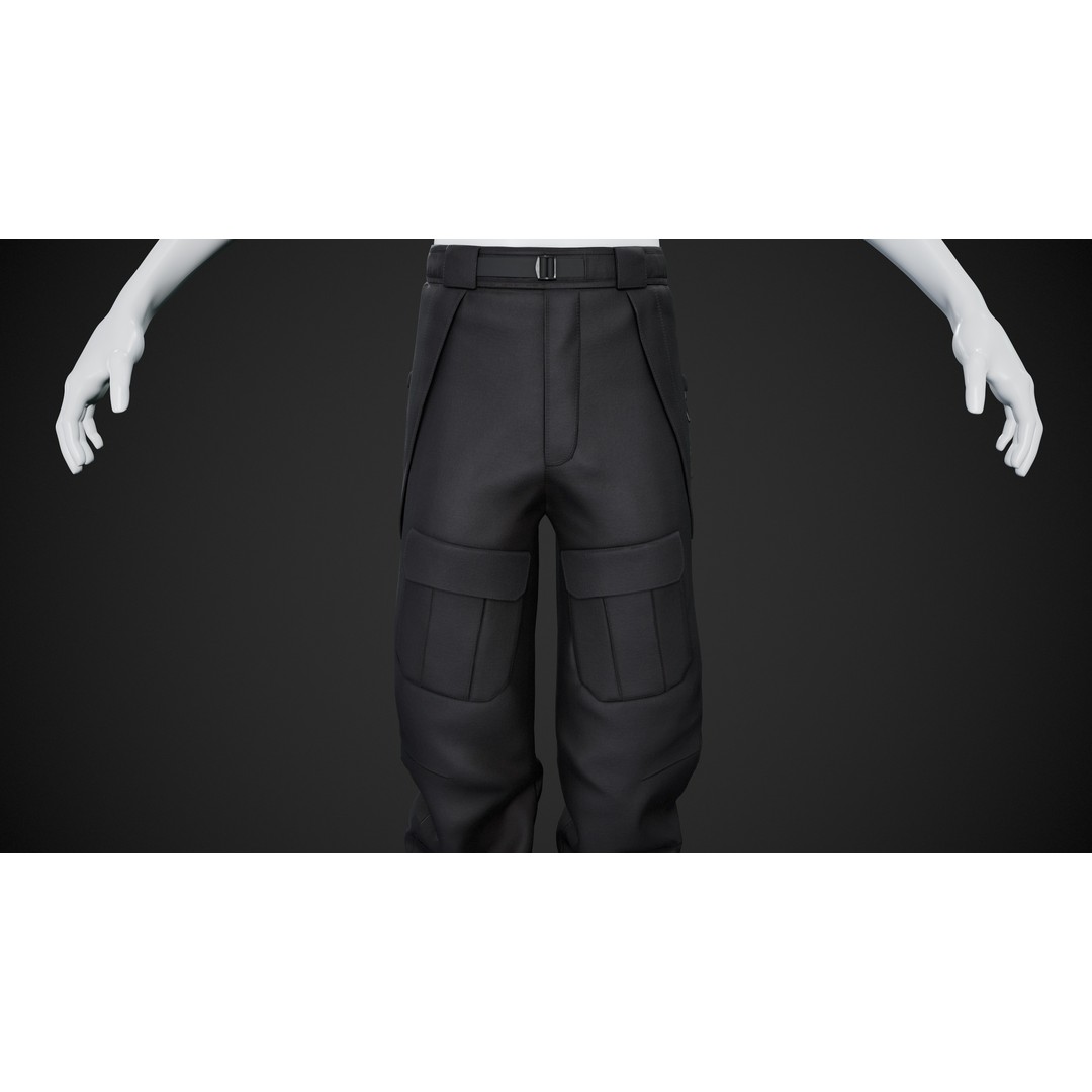 Black Snowboard Pants 3D Model – Low Poly PBR Game Asset, FBX - View 14