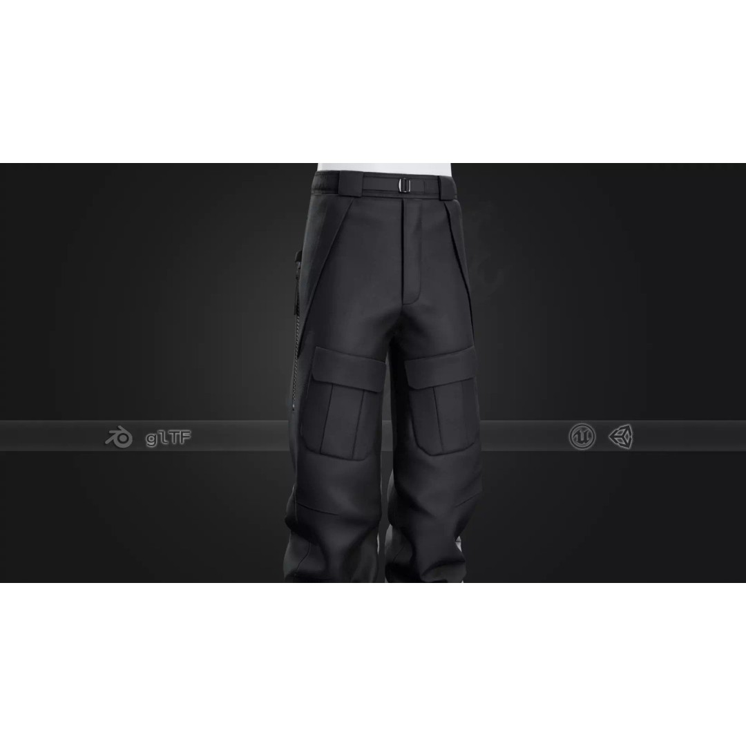 Black Snowboard Pants 3D Model – Low Poly PBR Game Asset, FBX - View 2