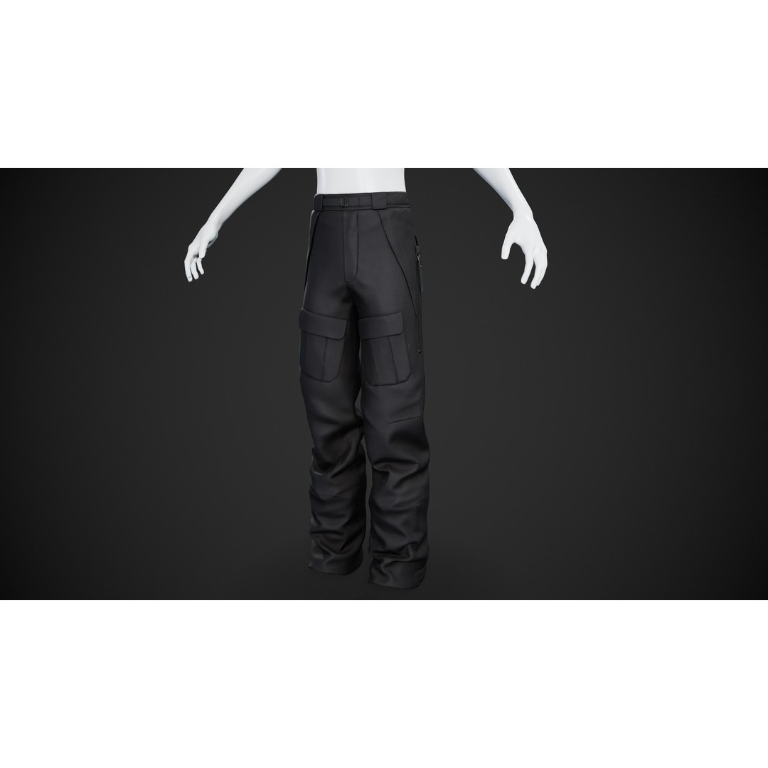 Black Snowboard Pants 3D Model – Low Poly PBR Game Asset, FBX - View 3
