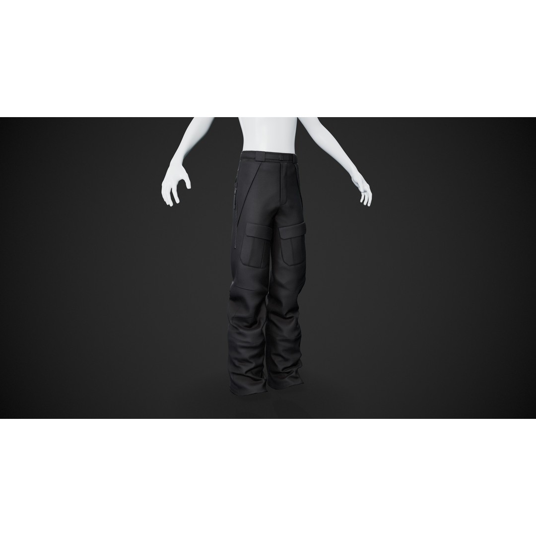 Black Snowboard Pants 3D Model – Low Poly PBR Game Asset, FBX - View 4