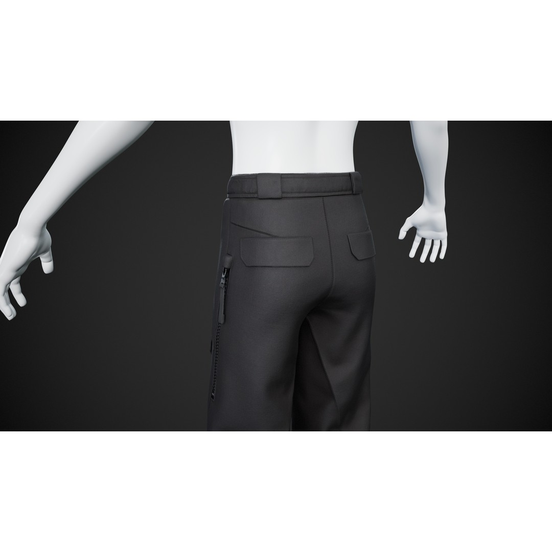 Black Snowboard Pants 3D Model – Low Poly PBR Game Asset, FBX - View 6