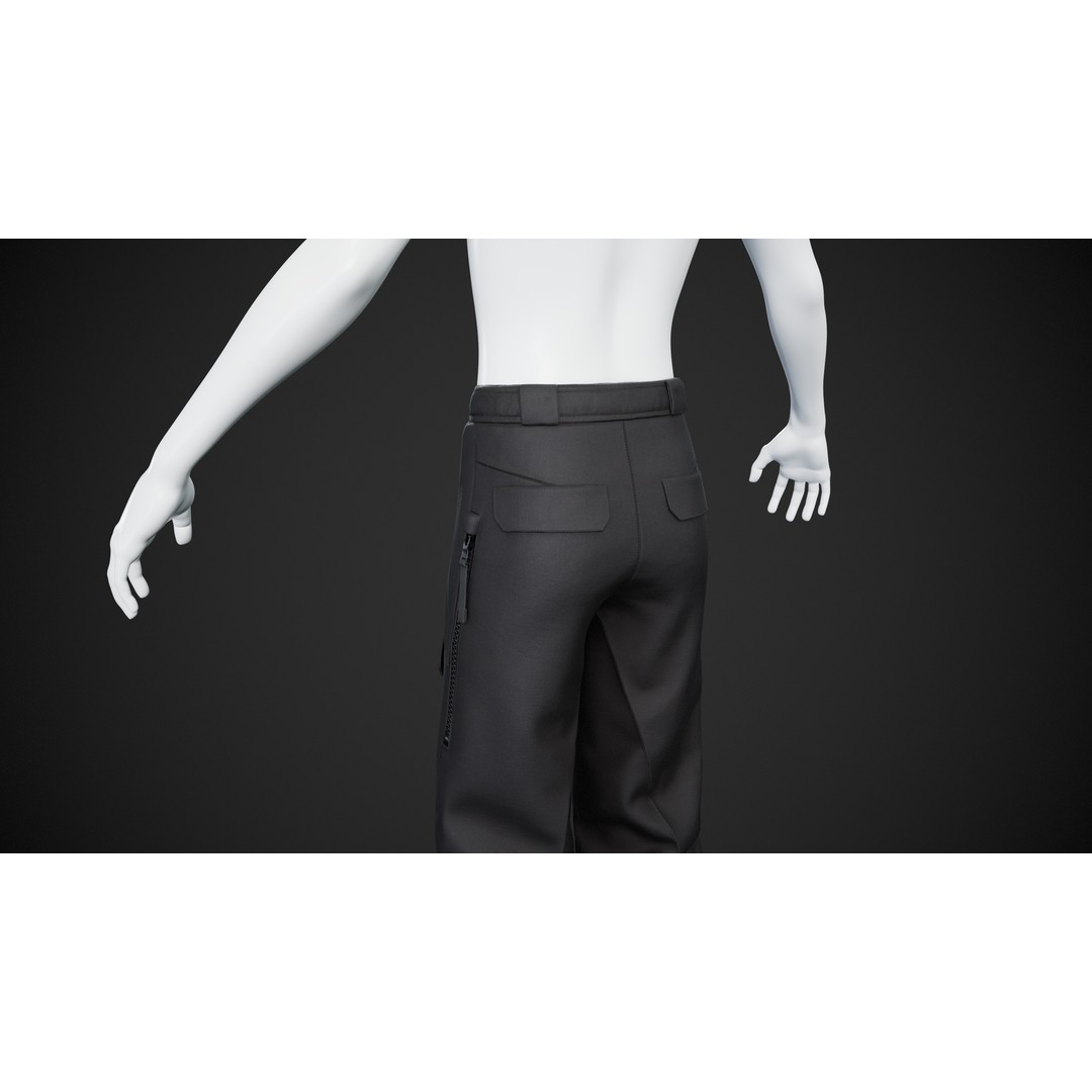 Black Snowboard Pants 3D Model – Low Poly PBR Game Asset, FBX - View 7