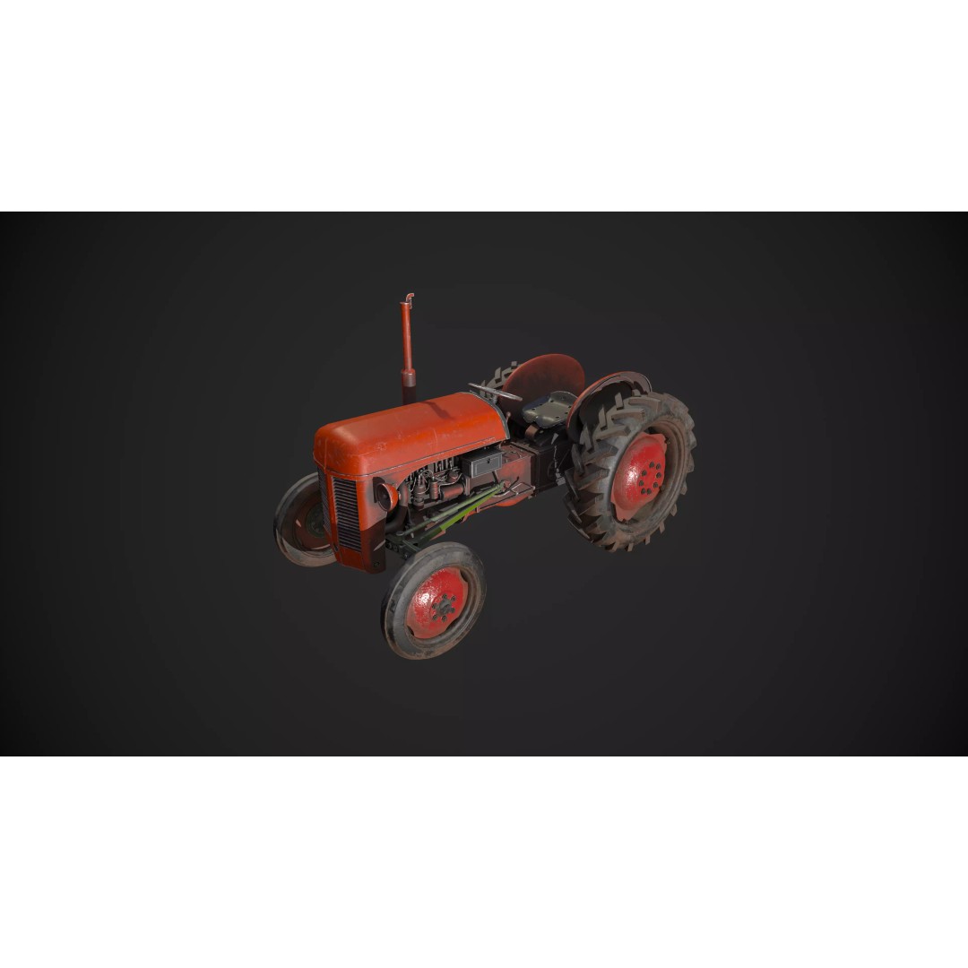 Abandoned Rusty Tractor 3D Model – Low Poly Game Asset, FBX, PBR - View 3