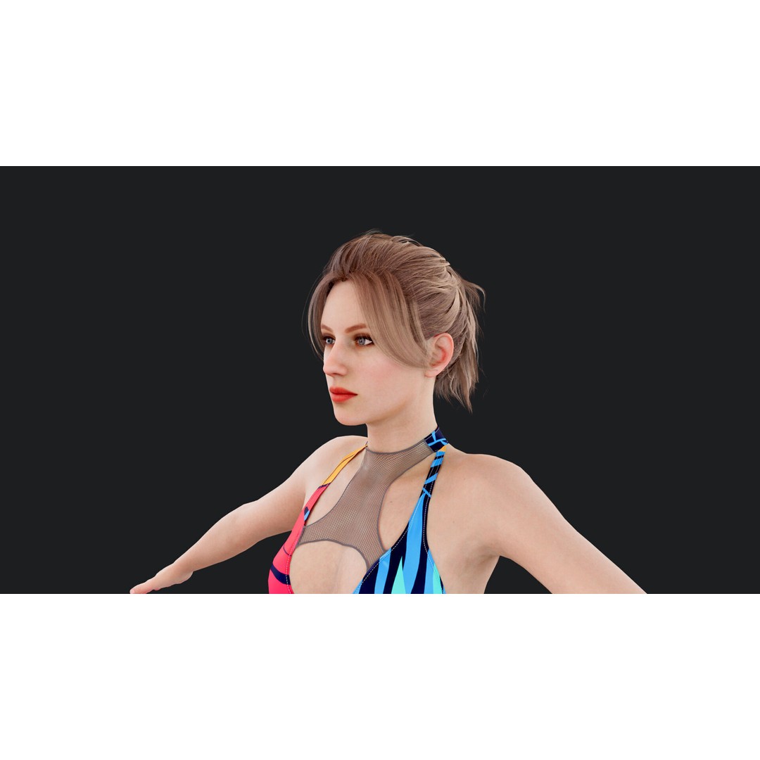 Female Windsurf 3D Model – Low Poly Rigged Character, FBX, OBJ - View 14