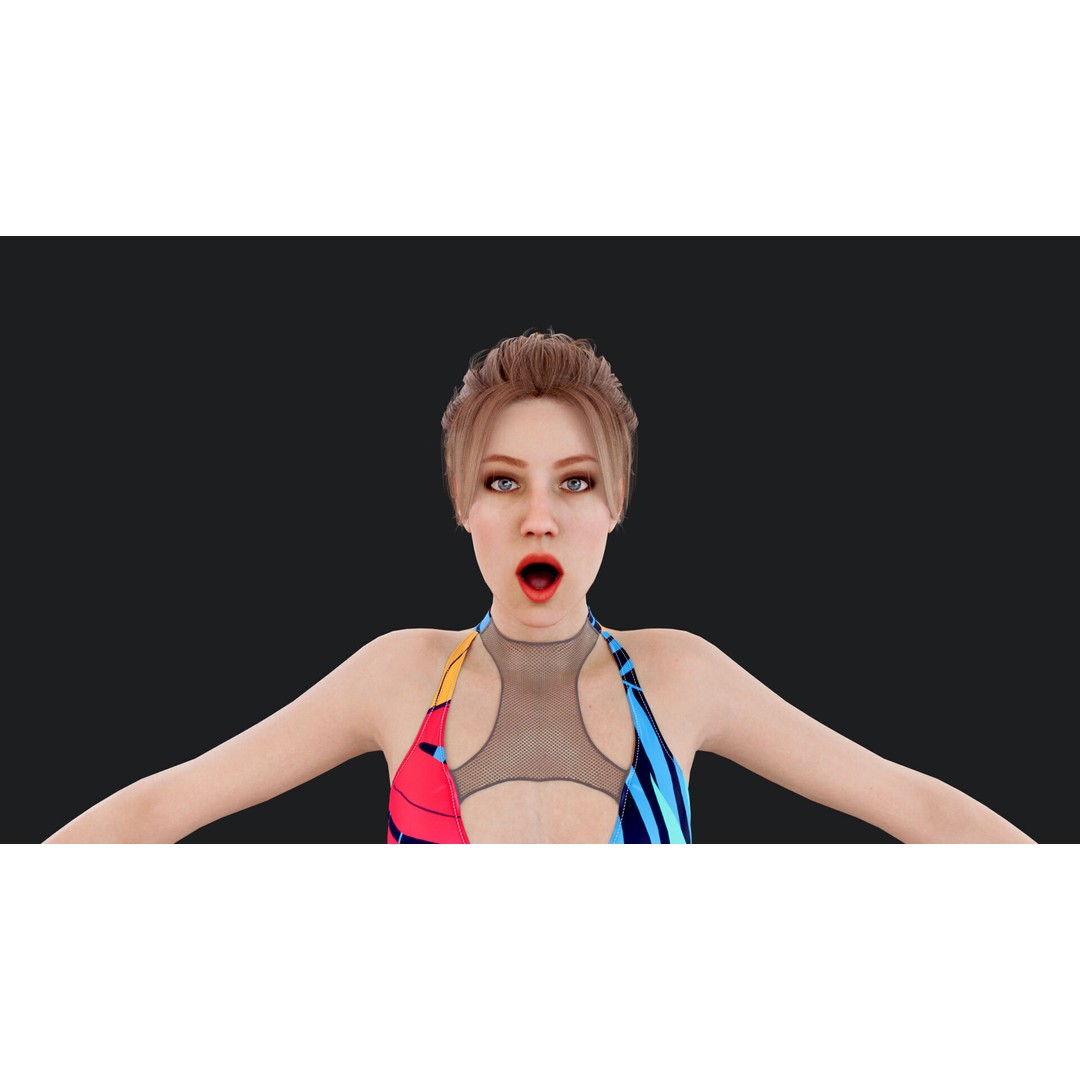 Female Windsurf 3D Model – Low Poly Rigged Character, FBX, OBJ - View 21