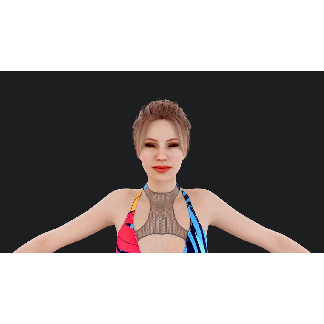 Female Windsurf 3D Model – Low Poly Rigged Character, FBX, OBJ - View 22