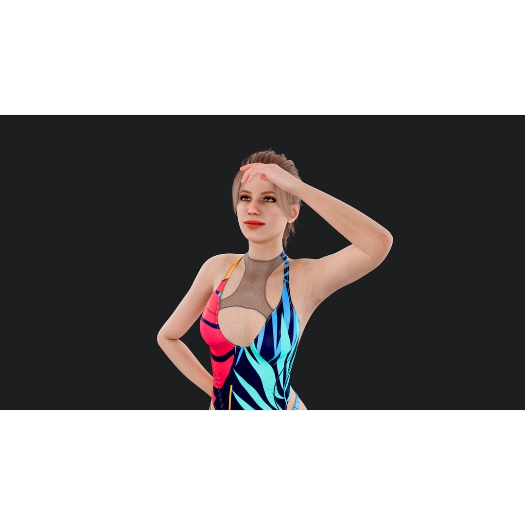 Female Windsurf 3D Model – Low Poly Rigged Character, FBX, OBJ - View 25
