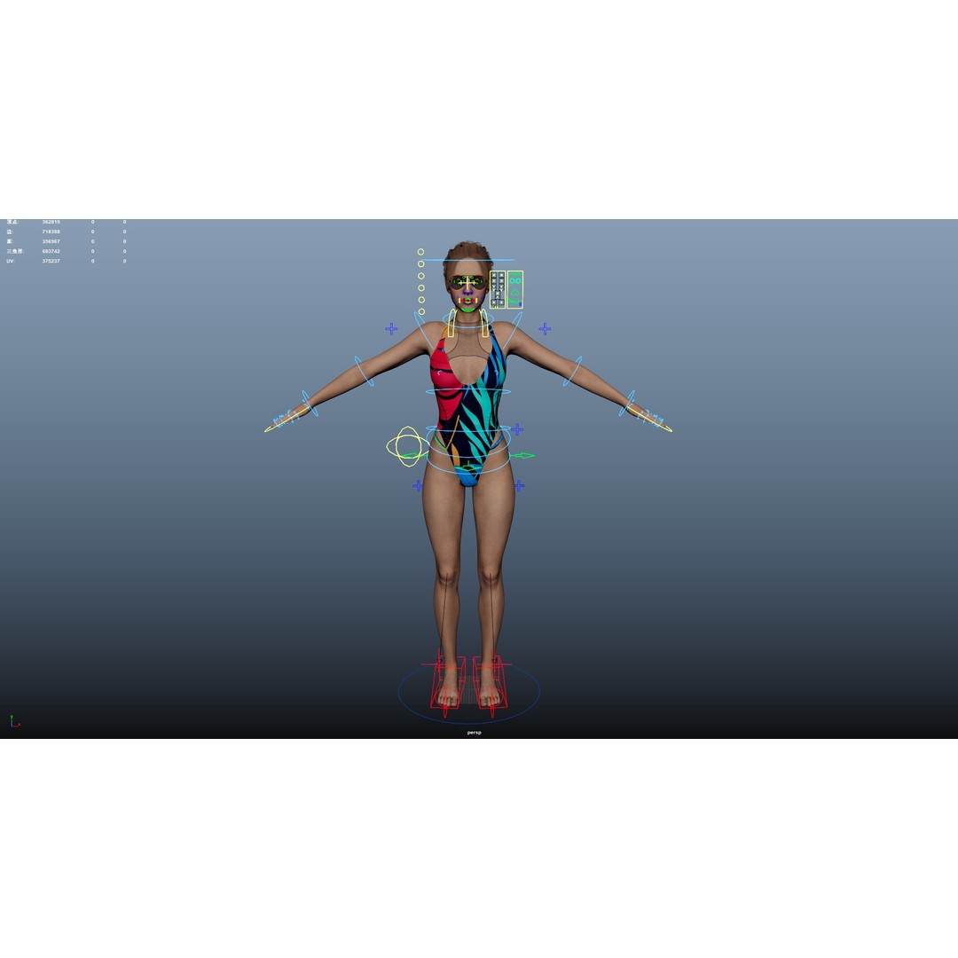 Female Windsurf 3D Model – Low Poly Rigged Character, FBX, OBJ - View 28