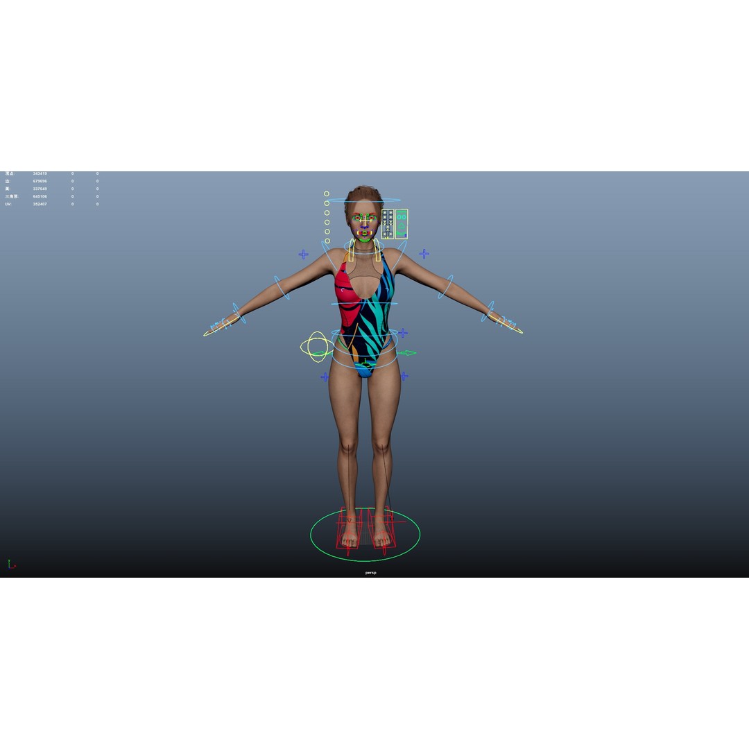 Female Windsurf 3D Model – Low Poly Rigged Character, FBX, OBJ - View 29